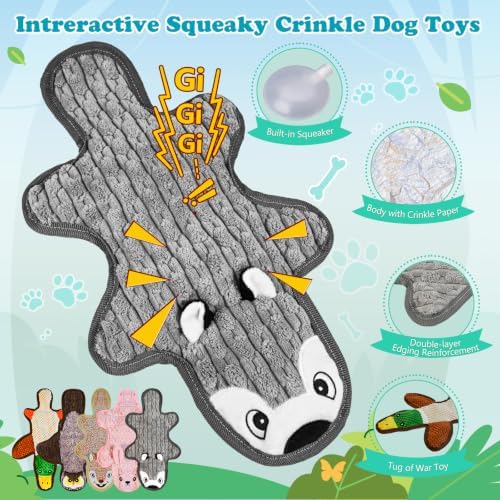 5 Pack No Stuffing Squeaky Dog Plush Chew Toys for Large Dogs