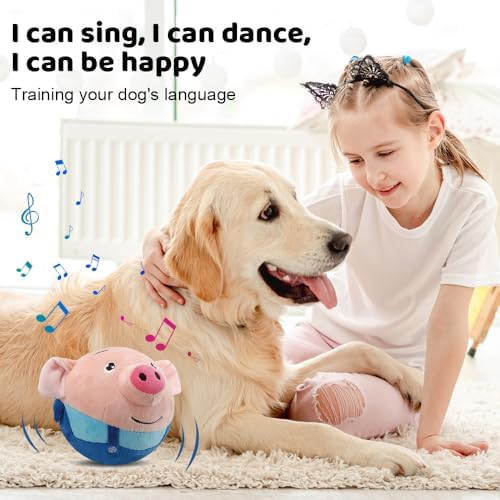 Active Moving Pet Plush Toy, Upgrade Interactive Dog Toys Talking Moving Dog Ball Toy Washable Cartoon Pig Plush Sound Electronic Herding Ball for Dogs Shake Bounce Boredom Talking Toys (Blue Pig Sm)