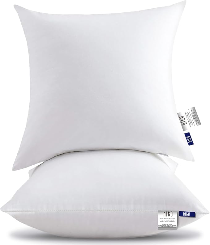HITO 16x16 Pillow Inserts (Set of 2) - Decorative Square Throw Pillows White for Couch Bed Sofa