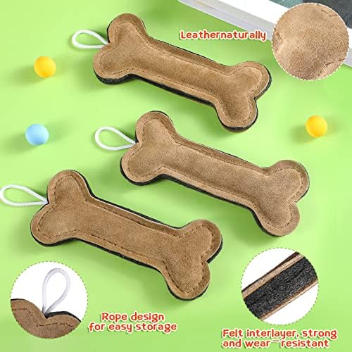 Deekin 3 Pcs Leather Dog Toy 6 Inch Bone Chew Toys with Rope Handle