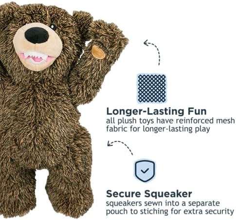 Tall Tails Grizzly Rope Body Dog Toy – Durable Plush Squeaky Dog Toy for Snuggling & Play