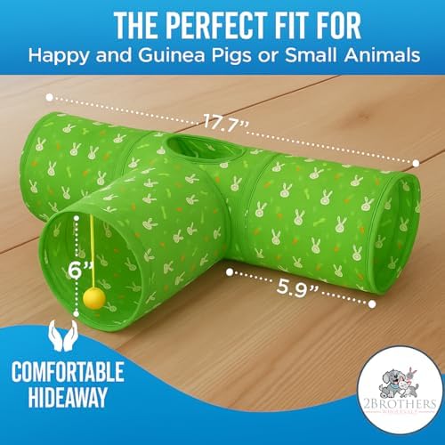 Tunnels with 3-Way Entrance - Cozy, Washable Guinea Pig Hideout - Interactive Cage Toys (Green)