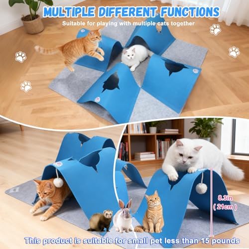 4-Way Cat Tunnels for Indoor Cats, Interactive Toys with Plush Ball