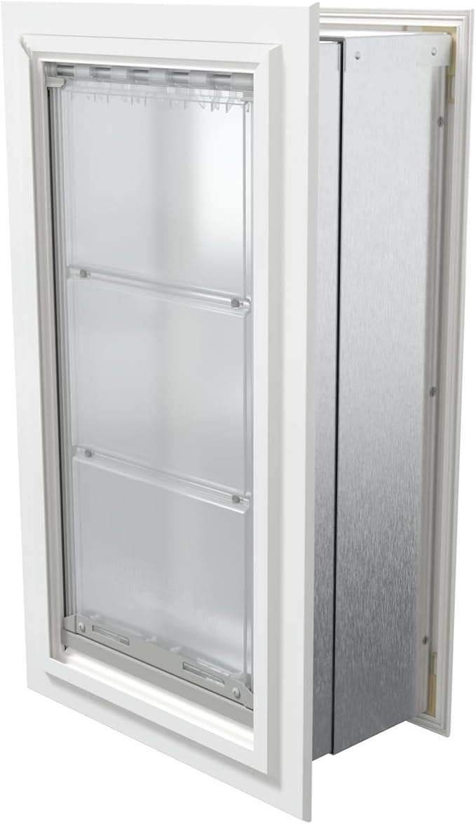 Endura Flap Single Flap Pet Door for Thick Walls | Deep Wall Design up to 13" Thick | Insulating Dual-Layer Flap & Durable Aluminum Frame | Includes Locking Cover | White, Large, Single Flap