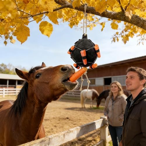 Fun Horse Carrot Feeder, Interactive Horse Treat Feeding Ball Toys, 4PCS Adjustable Enrichment Carrot Slow Dispenser for Horses Cattle Sheep Goat Barn Farm Livestock
