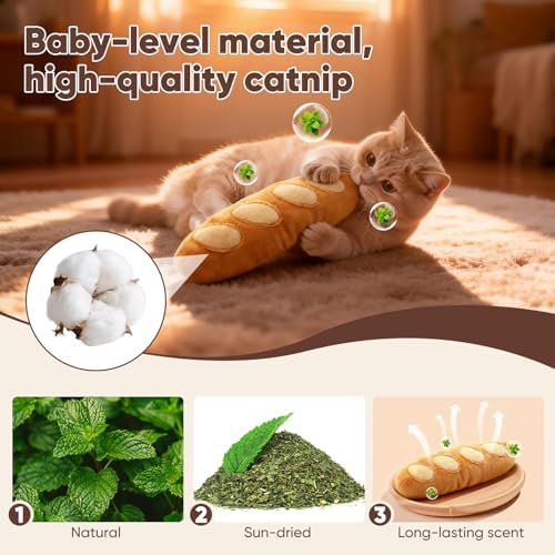 CiyvoLyeen Plush Bread Catnip Toys for Indoor Cats 6 Pack