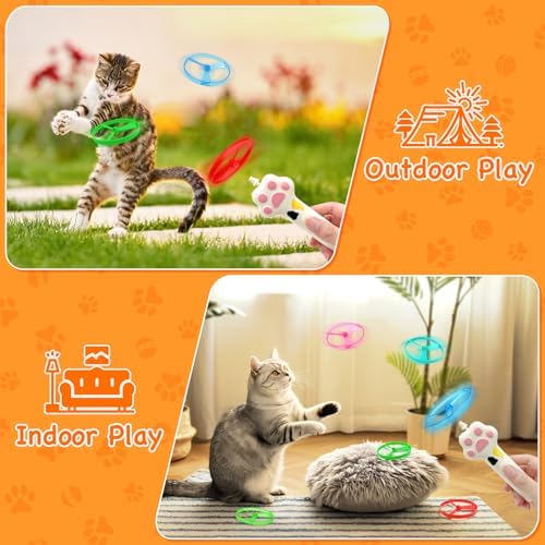 Cat Fetch Toy, Rechargeable Cat Toy Disc Launcher with 6 Flying Discs