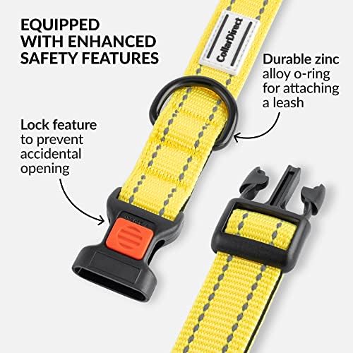 Reflective Dog Collar, Quick-Release Buckle (Yellow, 12-16 Inch)