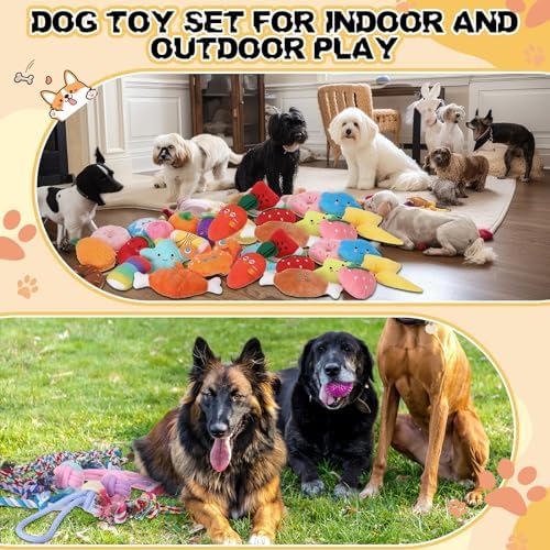 Syhood 60 Pcs Squeaky Dog Toys Bulk Plush Rope, Multicolor, Lovely Style