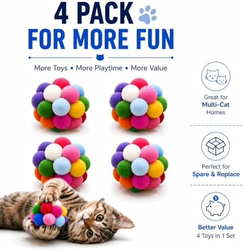 Cat Toy Balls, 1.75", 4PCS, Soft Pom Pom Balls
