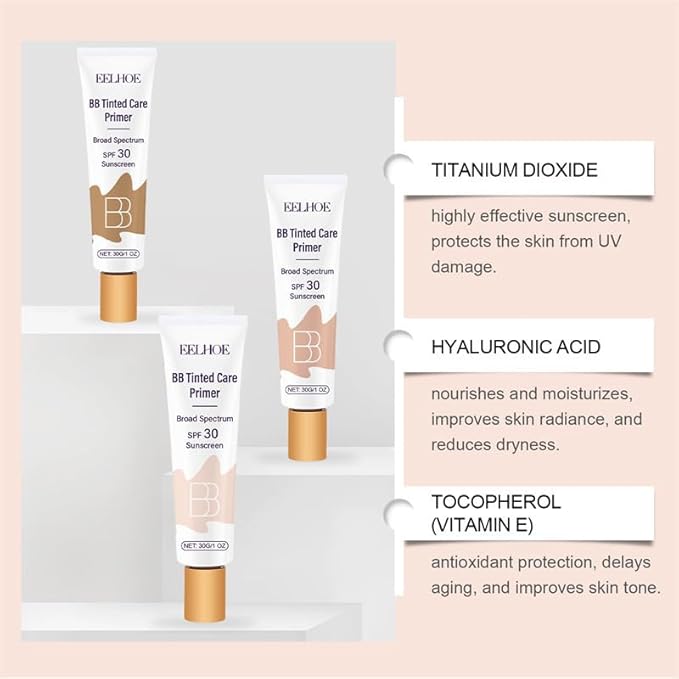 BB Tinted Moisturizer SPF 30, Full Coverage Light-Medium Skin Color Light Hydrating & Smoothing. (ivory white)