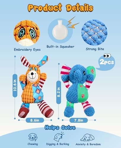 Swooflia 2 Pack Squeaky Dog Toy - Elephant Crinkle Plush Toys for Puppies, Treat Boredom for Small Dogs, Interactive Stimulating Puppy Toy to Keep Them Busy