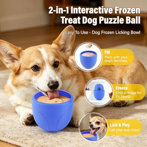 Frozen Treat Dog Toy BPA Free Silicone Dogs Slow Feeder Lick Ball, Blue