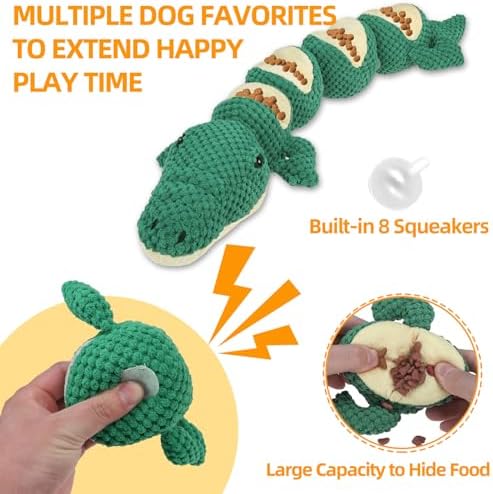Mihachi Dog Enrichment Toys, Snuffle Toy for Small Medium Dogs, Detachable Dog Puzzles Squeaky Sniffle Interactive Toy for Foraging Training, Boredom and Mental Stimulation, Green Crocodile