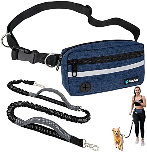 PetAmi Hands Free Dog Leash Waist Belt Bag Fanny Pack, Single, Heather Navy
