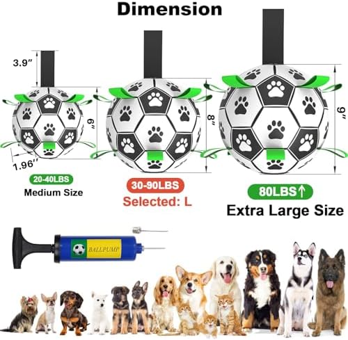 Amasiver Dog Soccer Ball Toys, 8'' World Cup Dog Soccer Ball with Straps, Dogs Birthday Gifts, Water Toy, Herding Ball, Durable Balls for Large Medium Pet, Outdoor Dog Toy (8 Inch-Large)