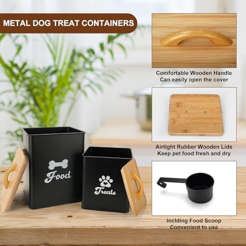 Dog Treat Container 2PCS, Dog Food Storage Container with Lids Airtight, Dog Treat Jars for Kitchen Counter-7+3Lbs, Small Dog and Cat Cookie Jar for Storage, Pet Treat Container (Upgraded) Black