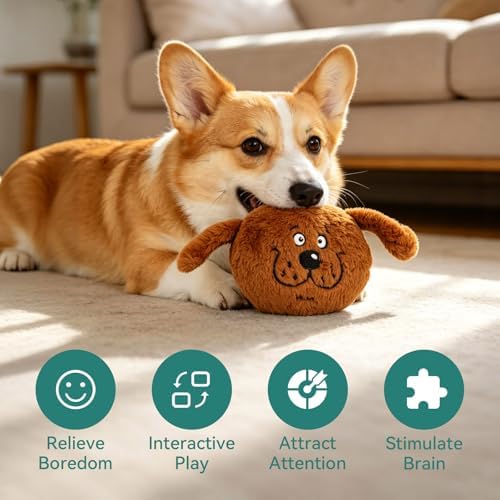 Enjoying Dog Interactive Toys 2-in-1 Dog Plush Squeaky Small Balls Pet Toys Halloween Xmas for Small Medium Large Dogs, Brown Monster