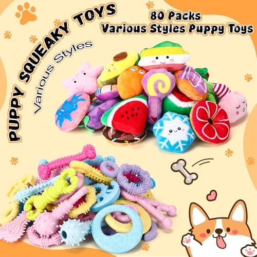 Hungdao 80 Pcs Puppy Toys Bulk, Squeaky Plush Chew Teething Small Dogs