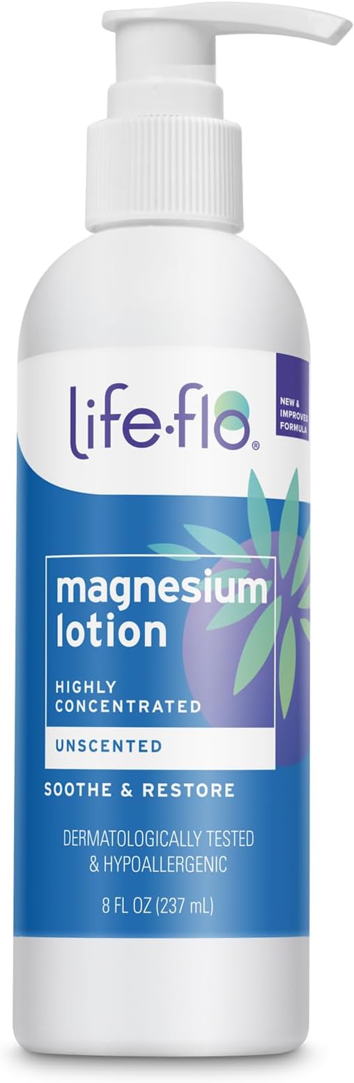 LIFE-FLO Magnesium Lotion - New and Improved Unscented Body Lotion with Magnesium Chloride from The Zechstein Seabed - Soothes Muscles and Joints When Massaged into The Skin - Hypoallergenic - 8oz