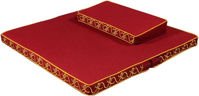 Portable Foldable Meditation Cushion Mat Set with Washable Cotton Linen Cover, Larger Thick Yoga Mat Bolster Floor Pillows Seating for Adults Meditation Accessories red-60CM