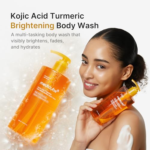 medicube Kojic Acid Brightening Body Care Duo: Turmeric Body Peel Shot and Kojic Acid Body Wash | For Brightening, Exfoliating with Citrus Scent for Fresh Shower Routine
