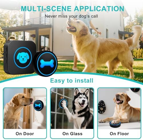 Dog Doorbell to Go Outside, Smart Wireless Doggie Doorbell for Potty Training,1000 Feet Long Range with IP65 Waterproof Super-Light Touch Button, 60 Melodies & Adjustable Volume (2 Button)