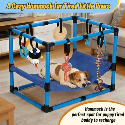 Blue Puppy Play Gym with 8 Hanging Toys