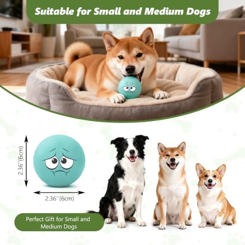 Squeaky Balls for Small Dogs, 2.4" Soft Latex Squeaky Dog Ball Toys, Emoji Smile Face Rubber Bouncy Balls, Puppy Teething Chew Toys for Small & Medium Dogs (2.4"-Pack C)