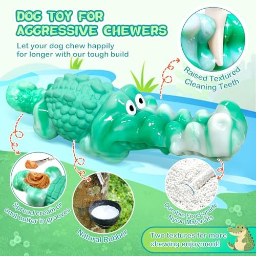 Jeefome Dog Chew Toys for Aggressive Chewers Tough Squeaky Alligator