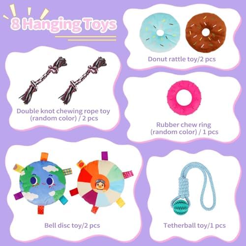 Liitrton Puppy Play Gym for Small Dogs with 8 Hanging Toys, Purple