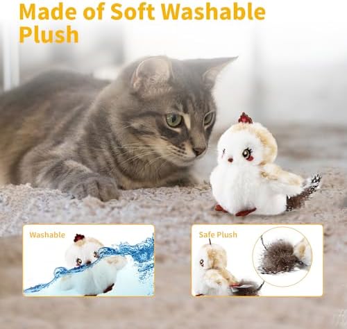 Gigwi Interactive Cat Toys for Indoor Cats, Flapping and Chirping Catnip Toys for Cat Exercise, Automatic Cat Toy with Beating Wings & Real Feather Tail, Rechargeable Cat Kicker Toy Princess