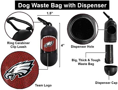Pets First NFL PHILADELPHIA EAGLES PET LICENSED Poop Waste Bag Dispenser and D Ring for Leash with 900 Premium Garbage Bags