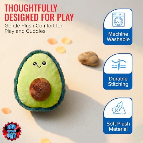 Bow Wow - Avocado Plush Dog & Cat Toy with Squeaker | Soft Teeth Teasing Toy for Puppies & Kittens | Interactive Chew & Play Toy for Small to Medium Dogs & Cats | Indoor Plush Pet Toy |All Life Stages