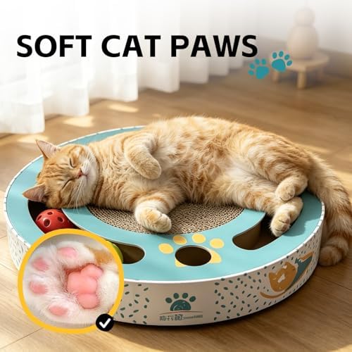 Round cat Scratching pad Modern Cats Scratcher Cardboard Interactive Toys for Indoor Cats with 2 Bell Balls and Kitten Tunnel