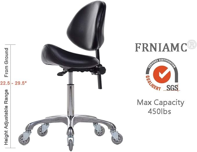 Adjustable Saddle Stool Chairs with Back Support Ergonomic for Medical Clinic Studio Salon Office and Home (Black)
