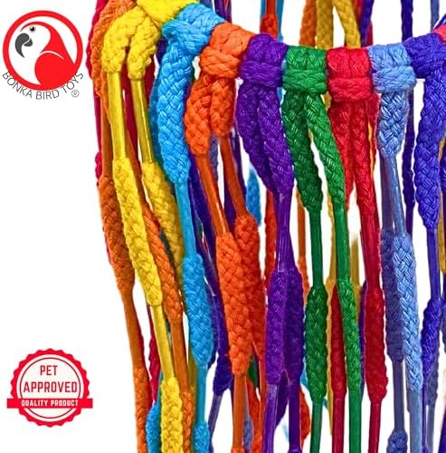 Bonka Bird Toys 51214 Small Aglet Heaven Cotton Shoelace Toy with Plastic Aglets and 2" Ring for Parakeets Cockatiels Quakers Pionus Small Bird Enrichment (Pack of 2)