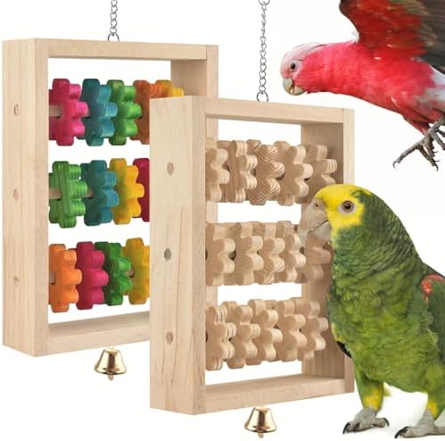 DBNESS 2Pcs Bird Toys for Parrots, Hanging Parrot Chew Toy, Natural Wooden Chewing Puzzle Training Blocks Intellectual Development for Parakeets Cokatiels Cockatoo African Grey Amazon Macaw