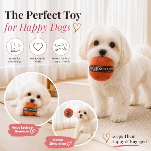 Dog Diggin Designs Hairmes Ball Plush Dog Toy – Fashion Inspired Squeaky Parody Ball Toy, Soft Luxury Style Interactive Pet Toy for Small Dogs and Puppies, Cute Plush Fetch Toy