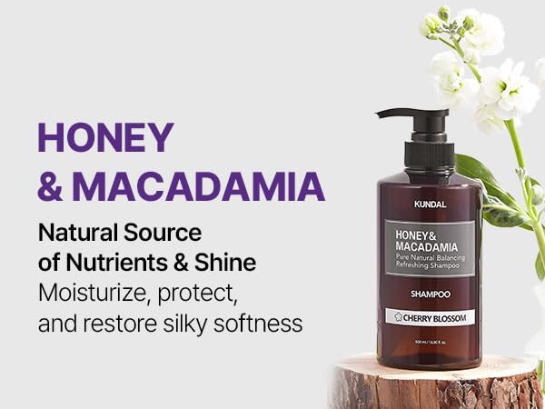 KUNDAL Honey & Macadamia Natural Shampoo Korean Hair Care Shampoo Damage Repair Strengthen, Nourish, with Argan Oil, Free Paraben & Sulfate 16.9 fl oz (Cherry Blossom), Valentines Day Gifts