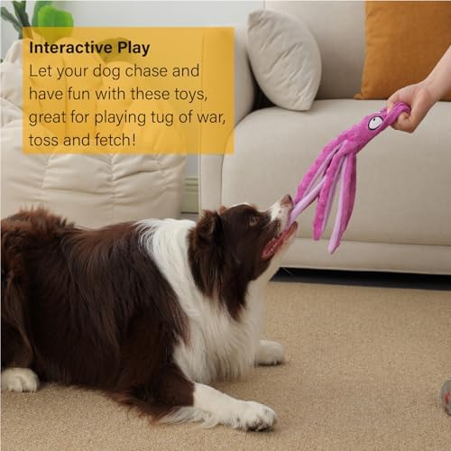 CPYOSN 2 Pack Octopus Dog Toys, No Stuffing Squeaky Crinkle Plush Chew Toys