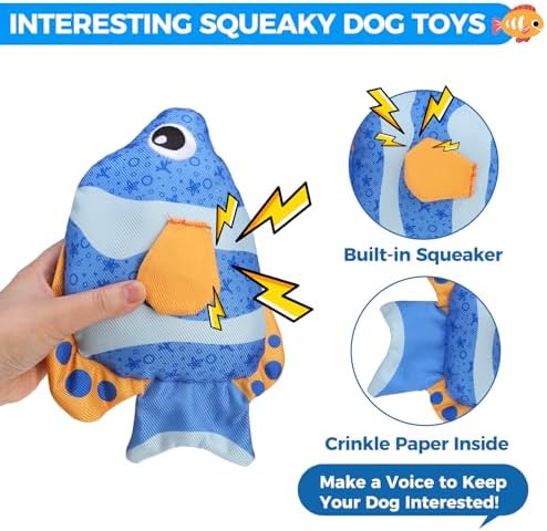 Mihachi Floating Dog Water Pool Toys 2 Pack for Swimming Pool, Interactive Crinkle Pet Puppy Chew Toys for Play and Training, Funny Fish Toy for Small Medium Large Breed, Blue & Orange Fish