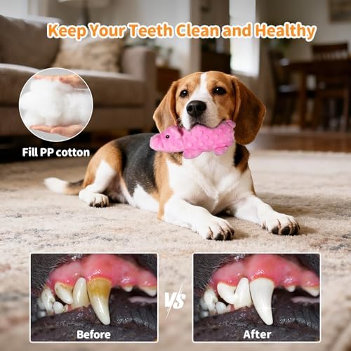 Plush Squeaky Dog Toys, Soft Stuffed Animals Dog Toy with Squeaker, Interactive Crinkle Dog Toys, Puppy Teething Chew Toy for Small, Medium & Large Breeds