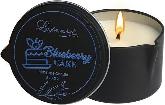 Organic Soybean Wax Massage Oil Candle, Blueberry Cake Scent | Essential Oil Infused, For Couples, Home Scented Candle for Relaxation, 2.35OZ