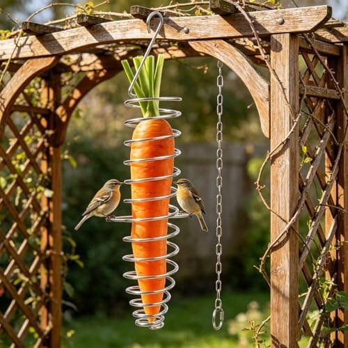 2pcs Stainless Steel Bird Foraging Treat Dispenser with Chain Hanging Basket for Wild Birds and Parrots Minimizes Spills and Waste and Patios