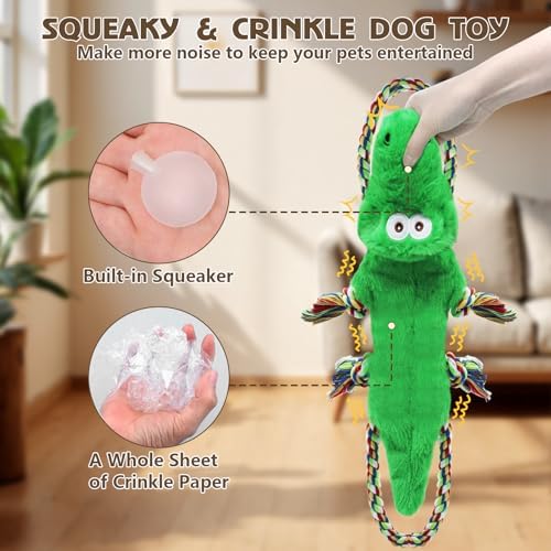 No Stuffing Squeaky Dog Toys, Tug of War Dog Toy with Pull Rope