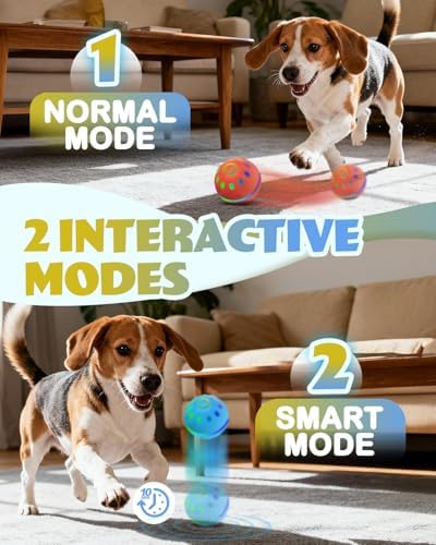 Zoomsnail 2 Pack Interactive Dog Toys with Lights, BPA-Free Automatic Dog Balls, 2 Modes, Rechargeable Waterproof Rolling Dog Ball Toys for Small & Medium Dogs, Interactive Dog Ball Gift Set