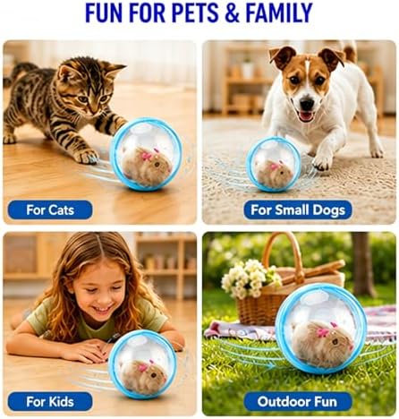 2026 New Self-Rolling Interactive Cat Ball Realistic Animal Automatic Moving Rolling Cat Ball 360° Rolling Spin Moving Cat Ball Fun Indoor Interactive Pet Ball for Cats Dogs Chasing (Blue, Mouse-B)