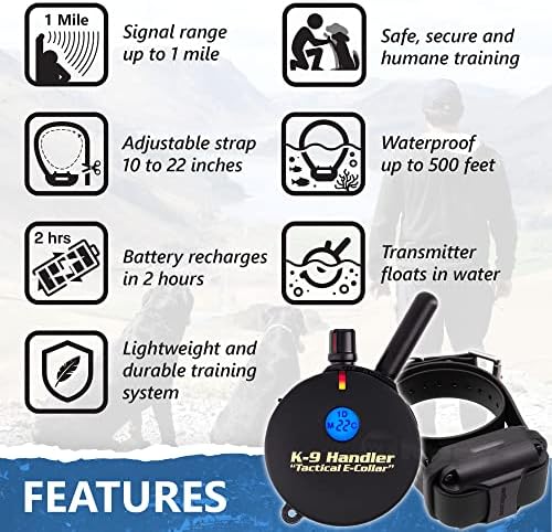 Educator K9-800 K9 Handler E Collar for Dog Training with Remote - 1 Mile Range, Waterproof, 100 Stimulation Levels, Tone or Vibration Mode, Night Light for Small, Medium & Large Dogs (33 Inc)