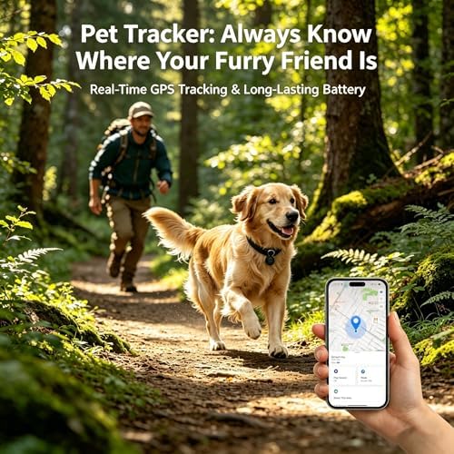 GPS Tracker for Dogs/Cats, Smart Collar with Real-Time Location - Pet Location Tracker with Holder, No Monthly Fee/No SIM Card, Works with iOS Find My, Ultra-Slim, IP68 Waterproof,Compact Design